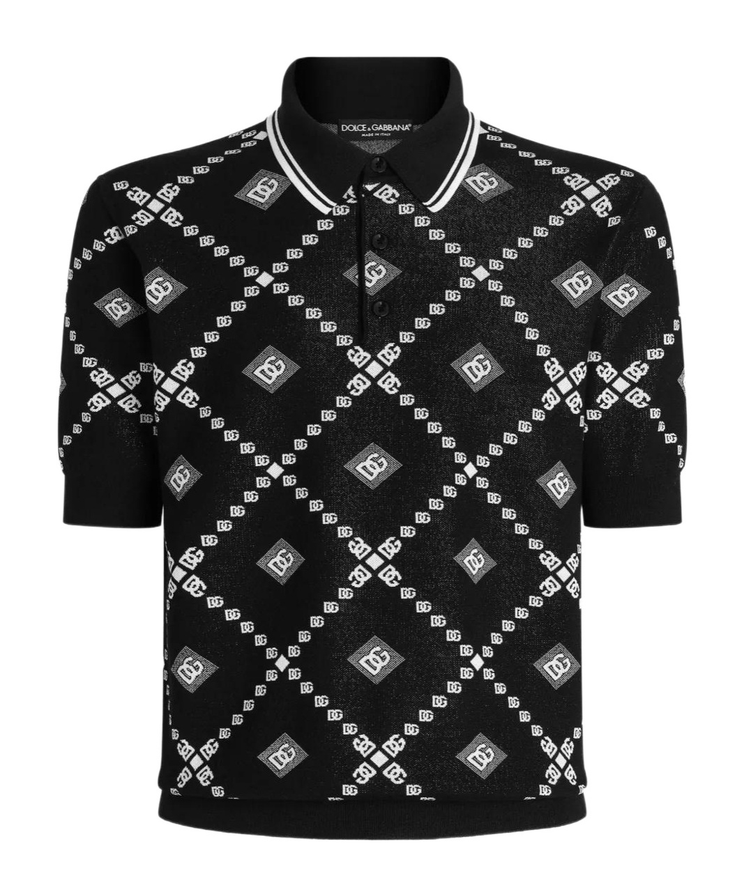 Dolce & Gabbana Men Wool And Silk Polo Shirt With Logo Monogram In Black