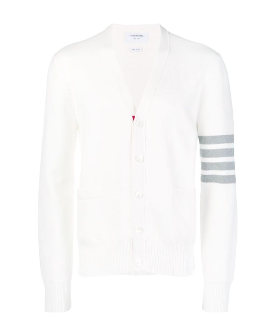 Thom Browne Stripe Sleeve Milano Stitch Cardigan In White