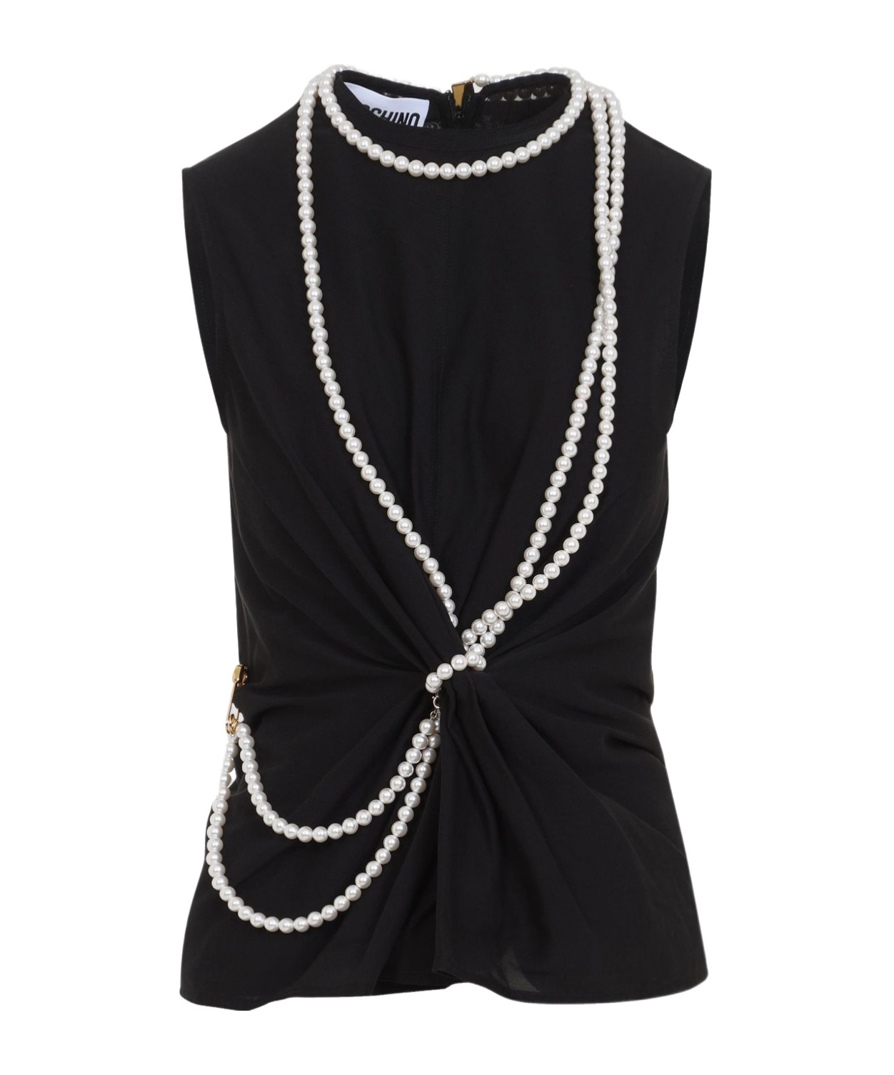 Moschino Flared Hem Knot Detailing Pearl Embellishments In Black
