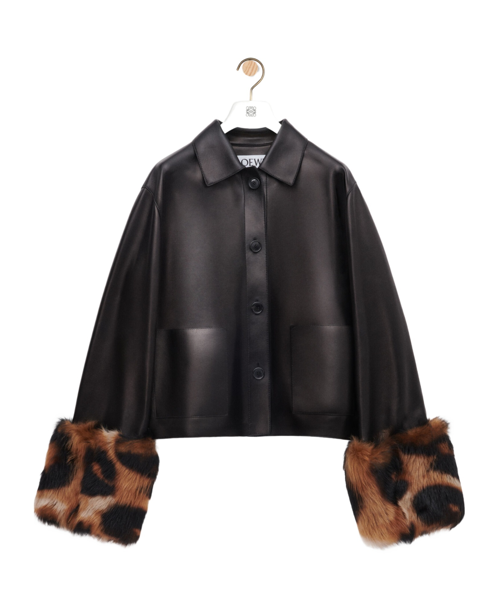 Loewe Fur-trim Leather Jacket In Black