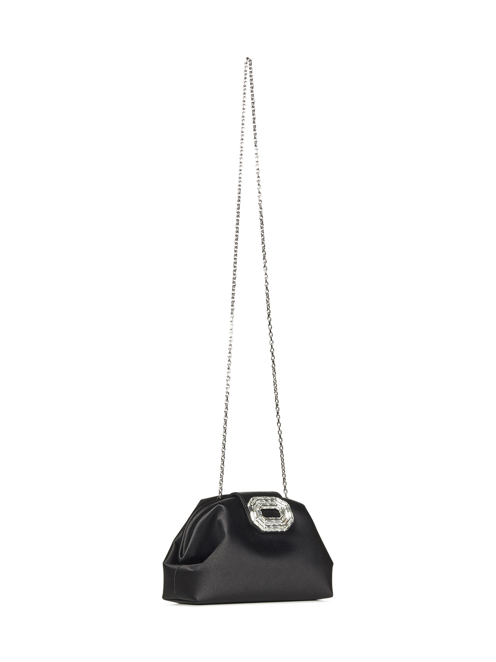 Amina Muaddi Satin Finish Shoulder Bag With Embellished Buckle