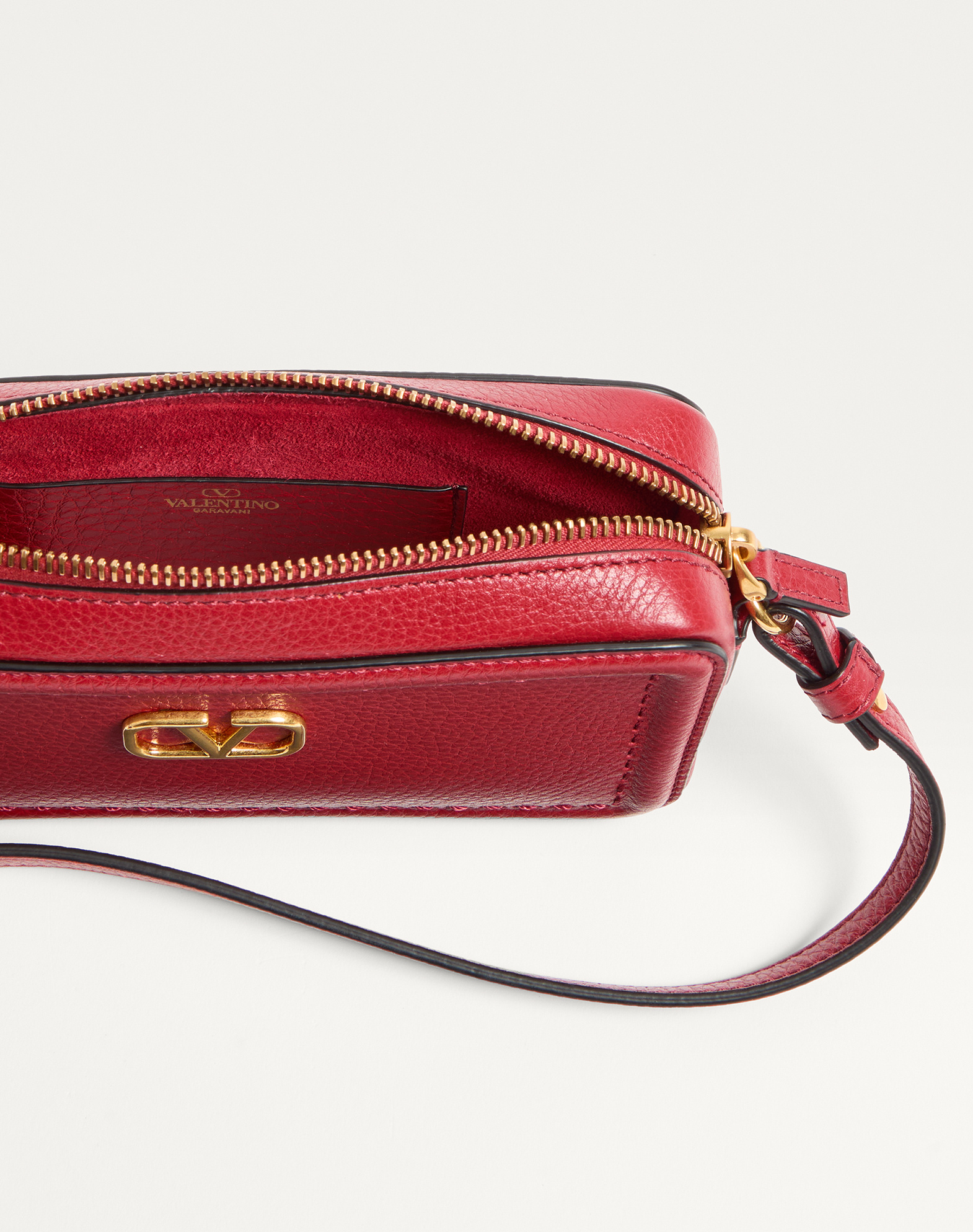 Valentino Garavani Alltime Leather Shoulder Bag With Vlogo Signature Detail In Red