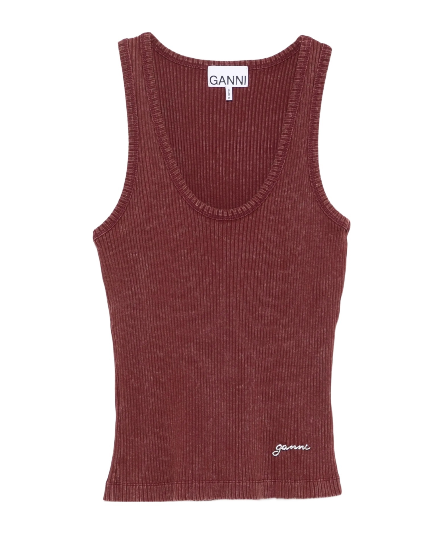 Ganni Ribbed Scoop-neck Tank Top In Red