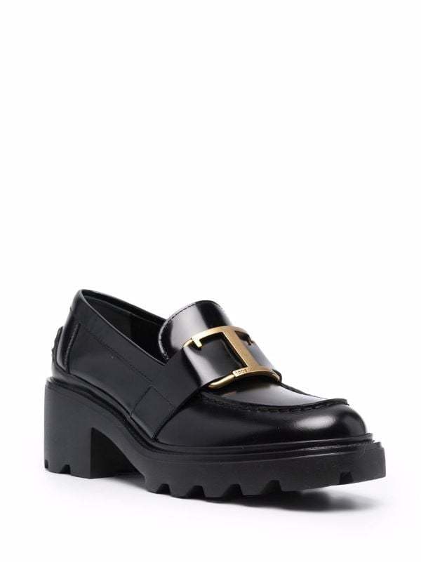 Tod's Shiny Leather Logo Buckle Chunky Loafers In Black