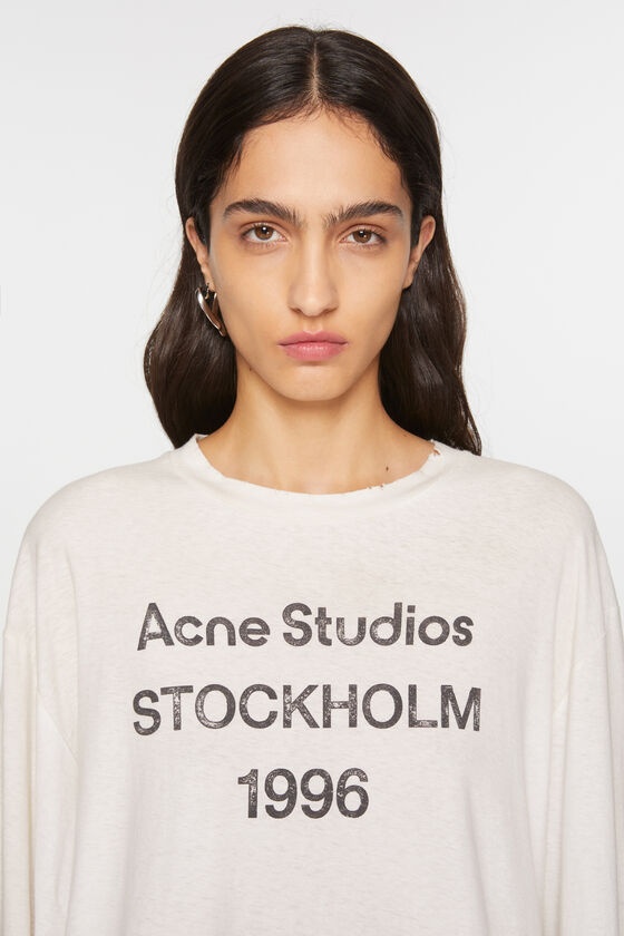 Acne Studios Mens Distressed Long-sleeve Logo T-shirt In White