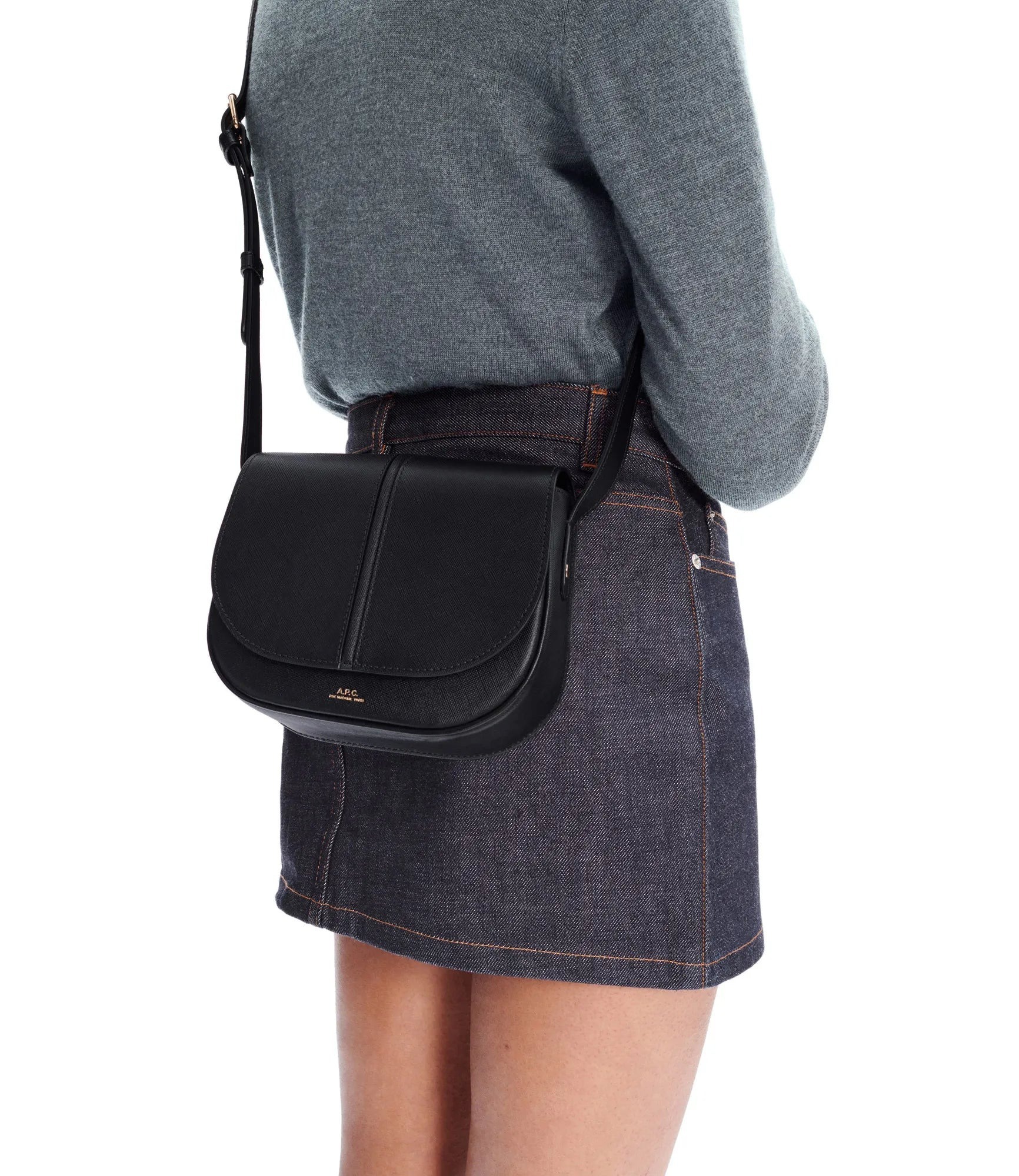 Apc A.p.c. Betty Crossbody Bag In Black Leather With Logo In Black