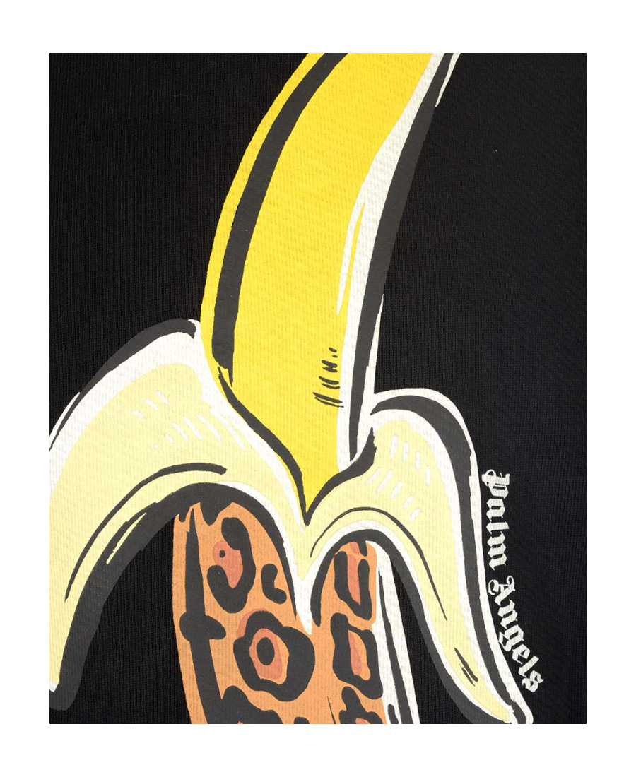 Palm Angels Banana Print Cotton Sweatshirt Hoodie In Black