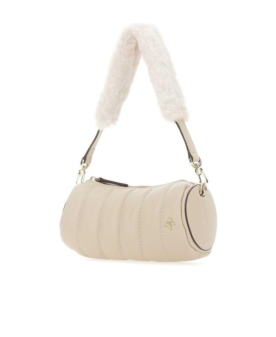 Manu Atelier Quilted Cylinder Shoulder Bag In Nude