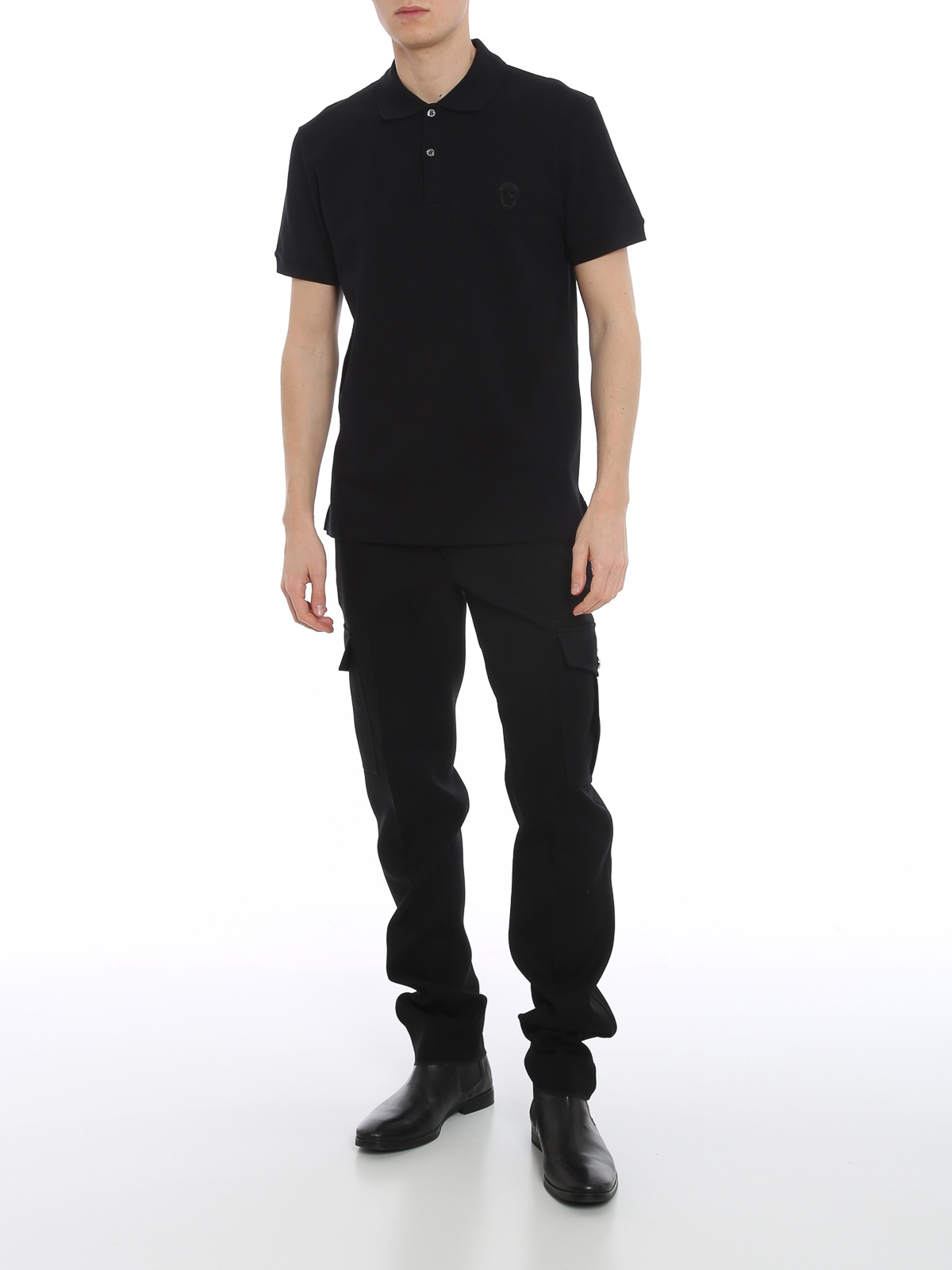 Alexander Mcqueen Seal Logo-embroidered Polo Shirt In Black