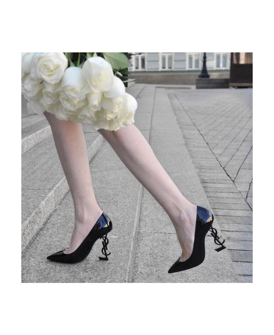 Saint Laurent Ysl Opyum Patent Leather Pumps In Black