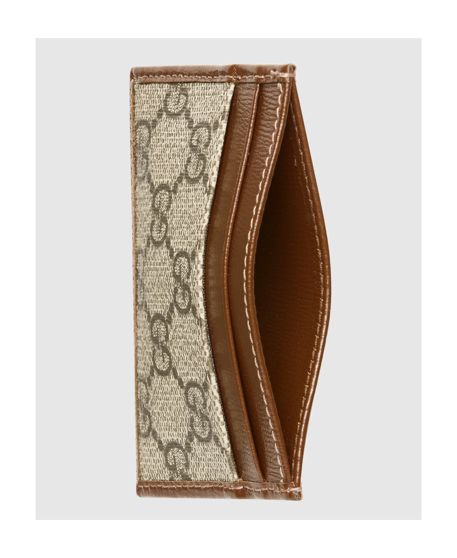 Gucci Logo Patch Monogram Print Cardholder In Brown