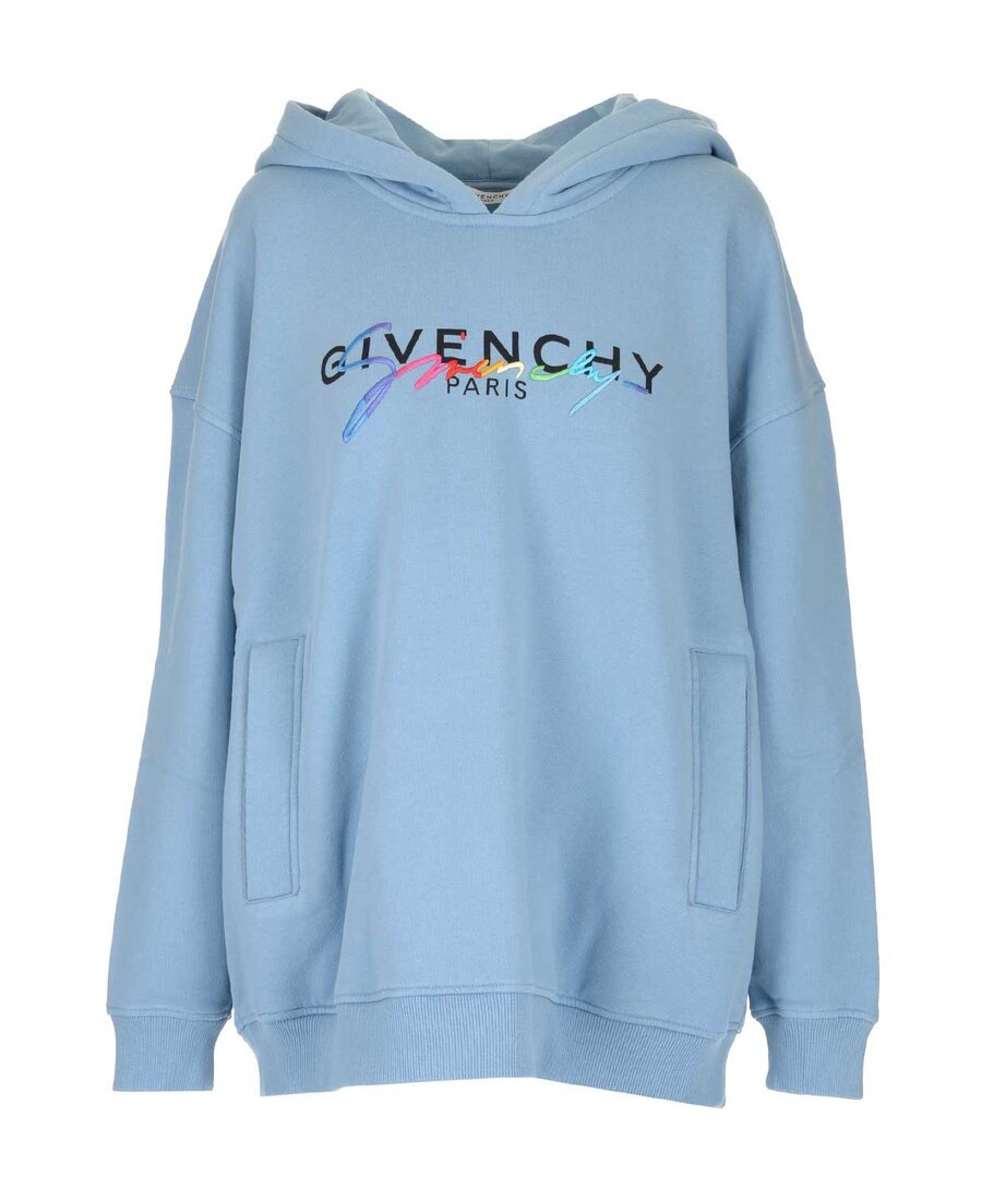Givenchy Logo Printed Hooded Sweater In Blue