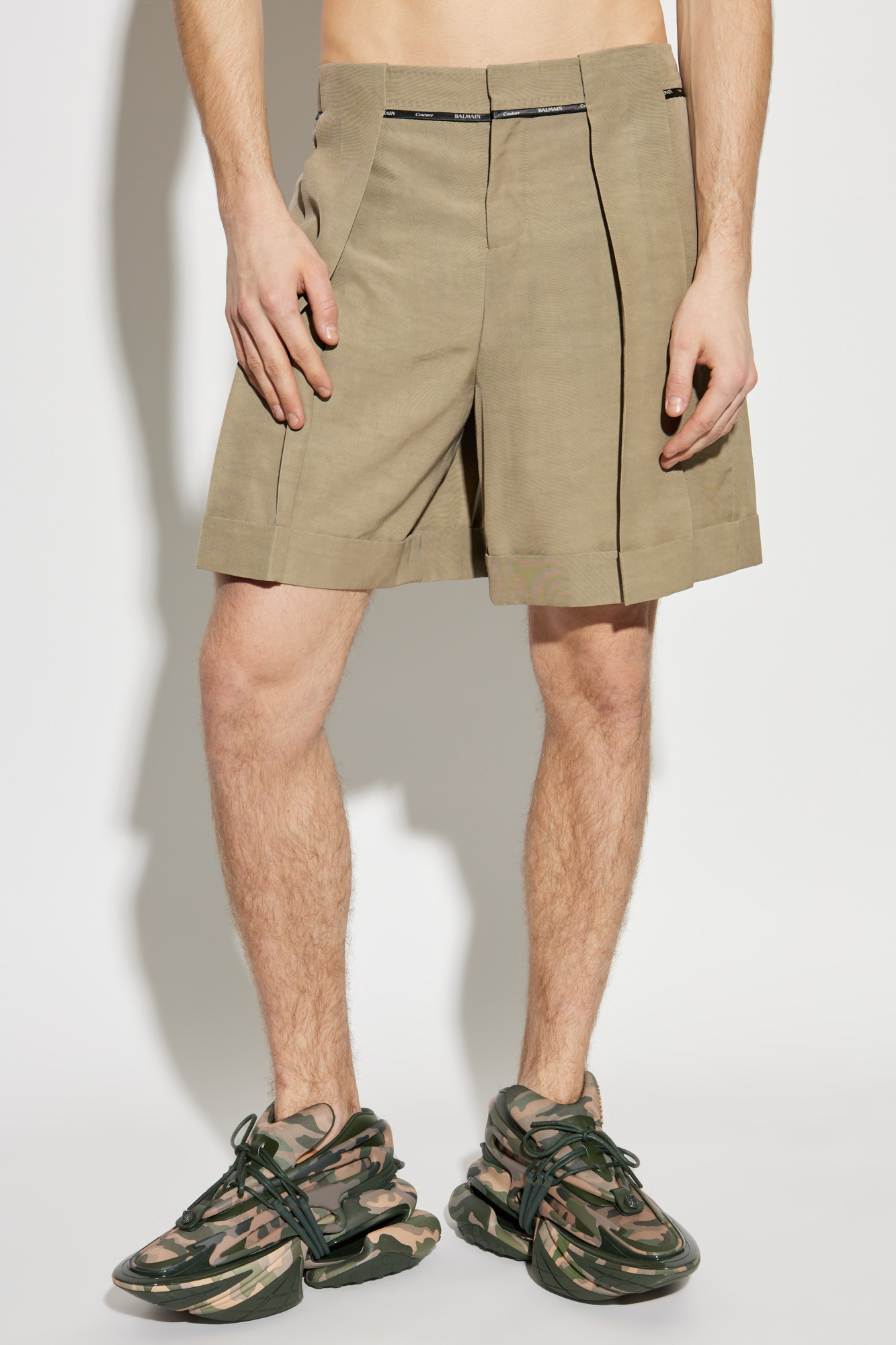 BALMAIN PLEATED CUPRO SHORTS 