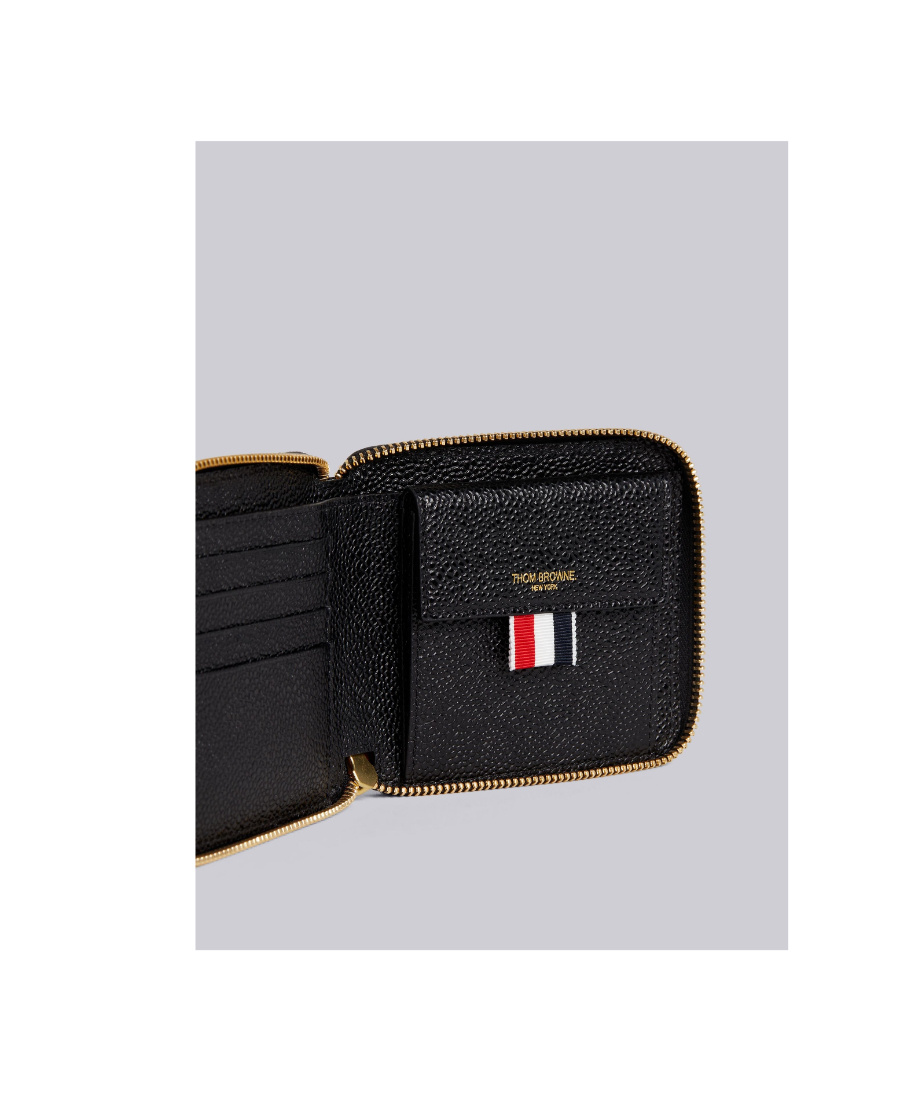 Thom Browne 4-bar Debossed Compact Wallet In Black