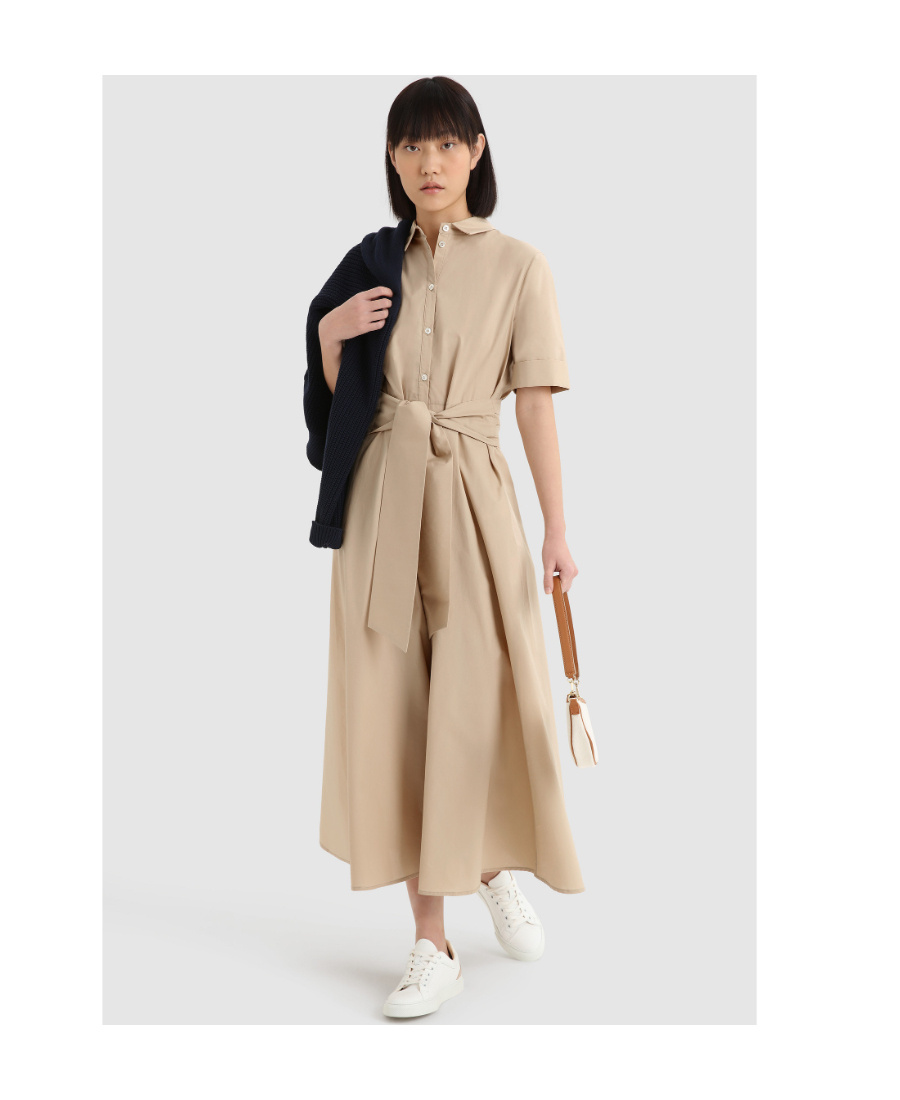 Woolrich Belted Short-sleeved Shirt Dress In Gray