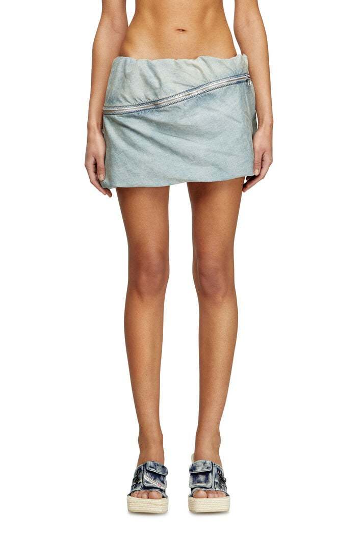 Diesel Asymmetric Faded Low Waist Zip Skirt In White