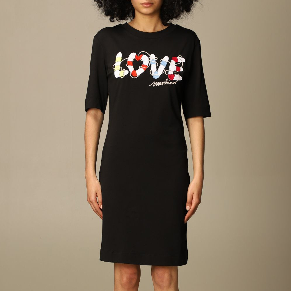 Moschino Round Neck Short-sleeved Dress In Black