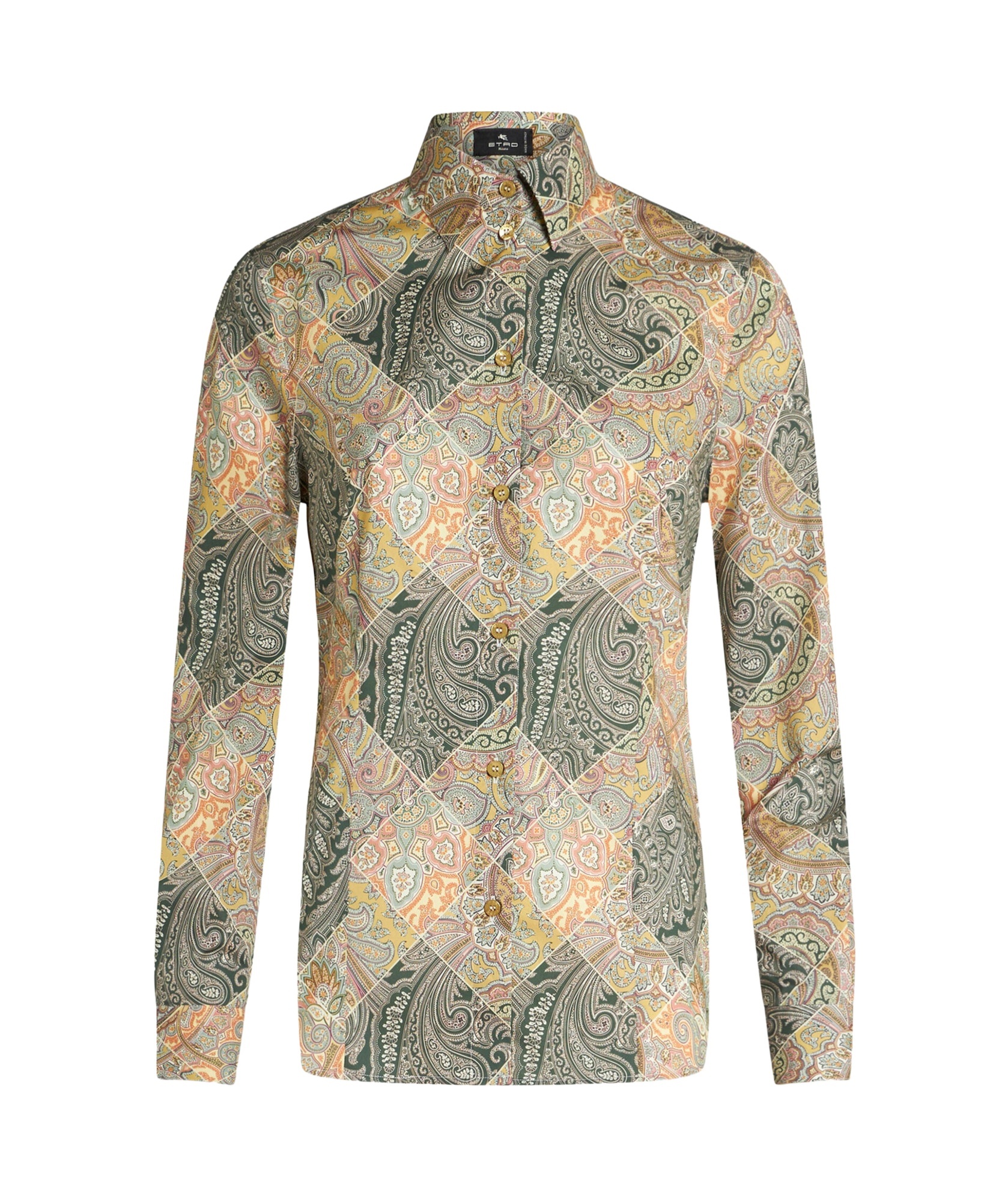 Etro Printed Popeline Shirt With Patchwork Paisley Print In Nude