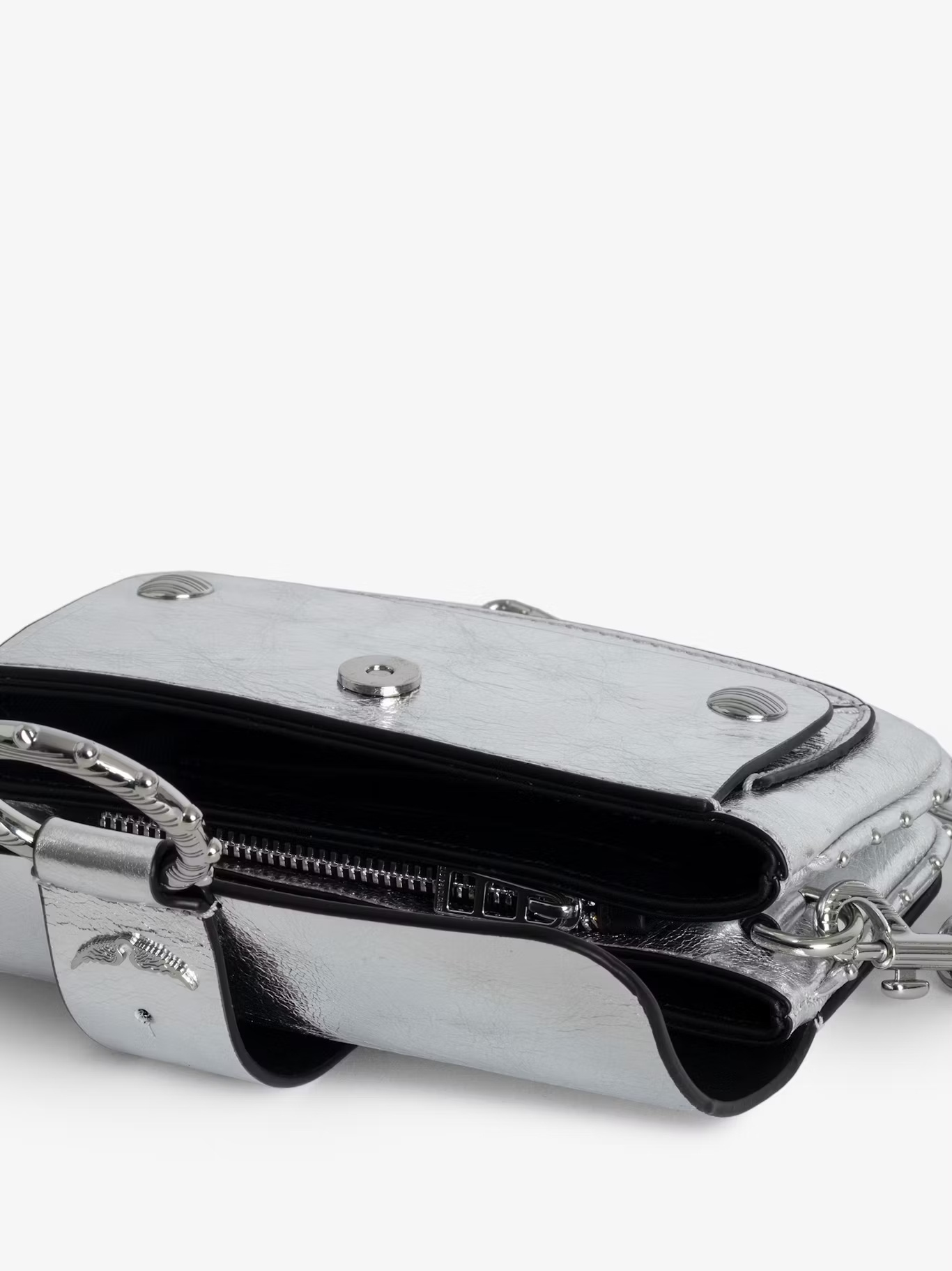 Zadig & Voltaire Metallic Leather Crossbody Bag In Silver