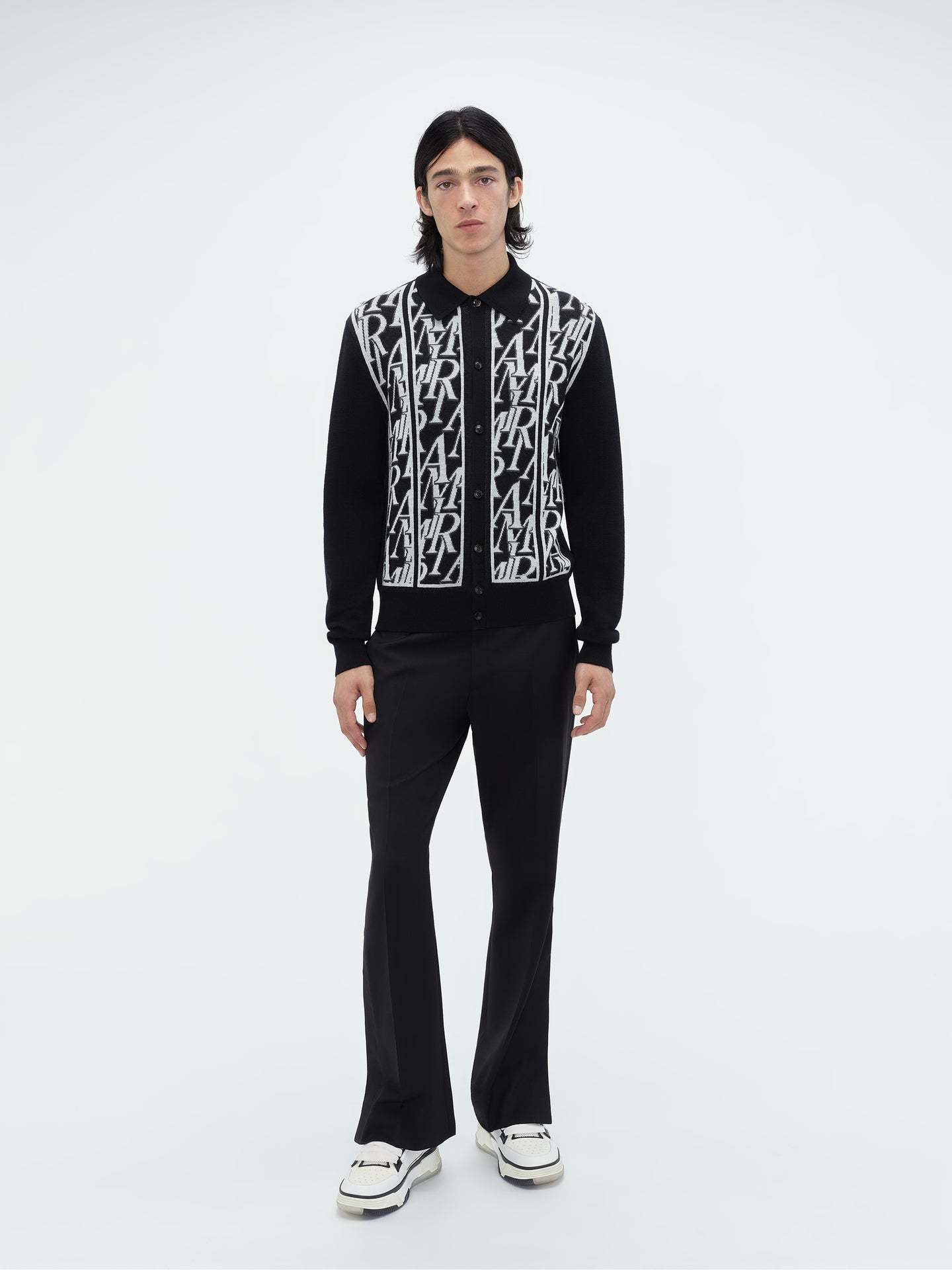 Amiri Repeat Merino-wool Cardigan In Black