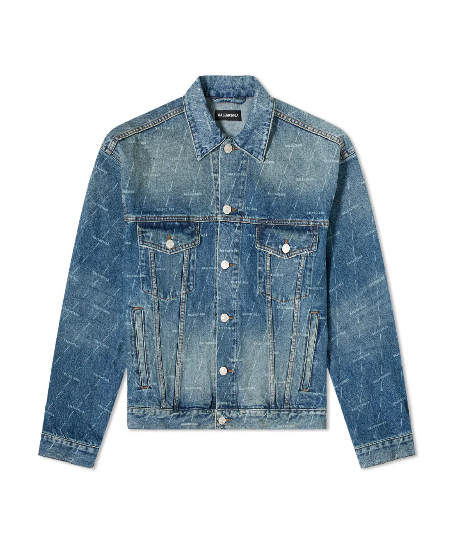 Balenciaga Logo Print Denim Jacket In Blue