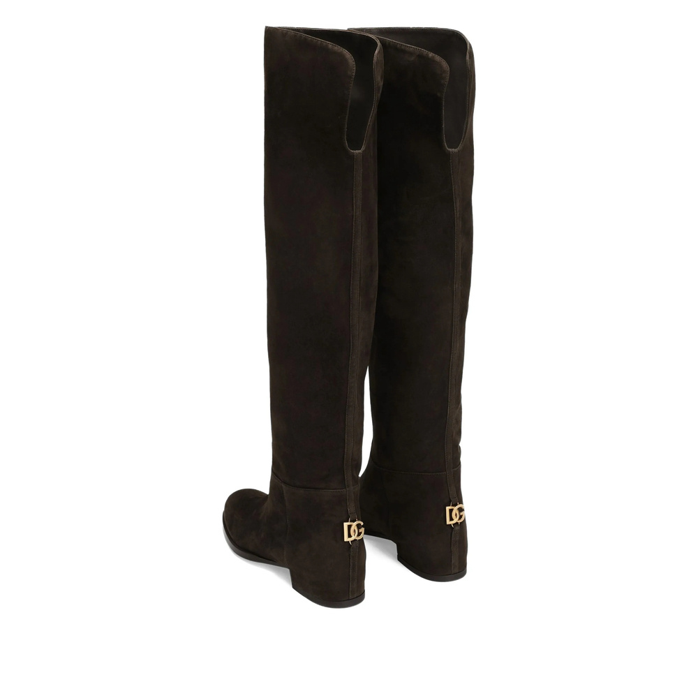 Dolce & Gabbana Over-the-knee Suede Block Heel Boots In Black