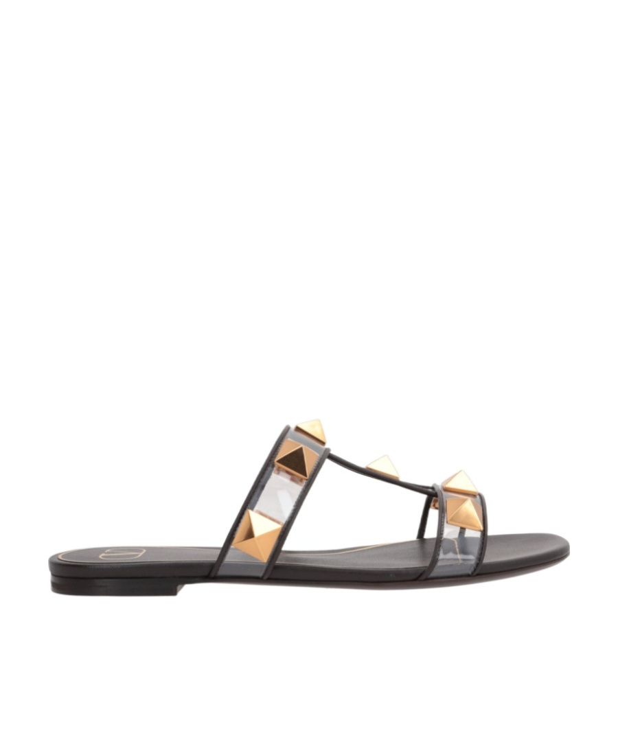 Valentino Roman Stud Pvc And Leather Slides In Gray
