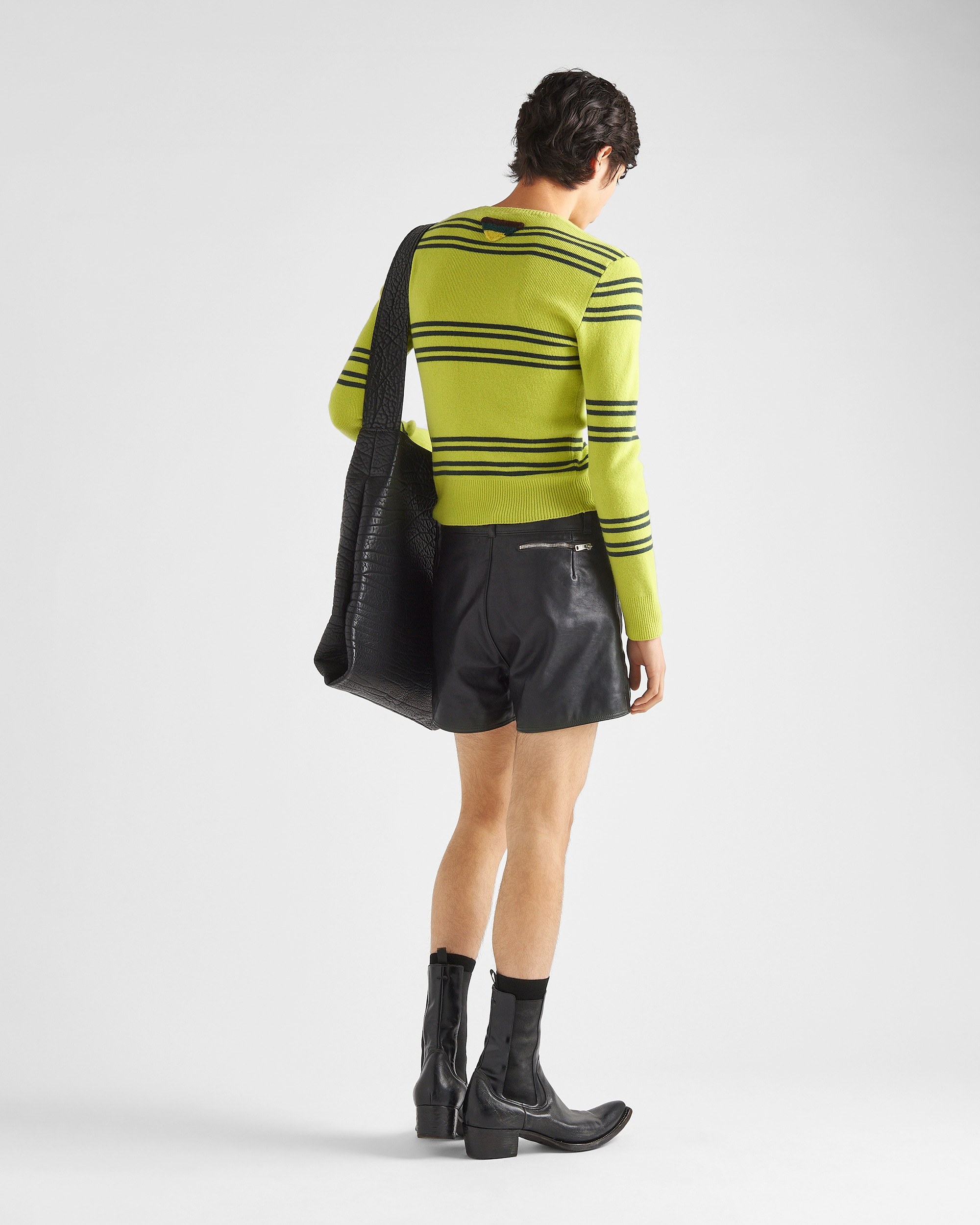 Prada Crew-neck Lambswool Sweater Striped Pattern In Green