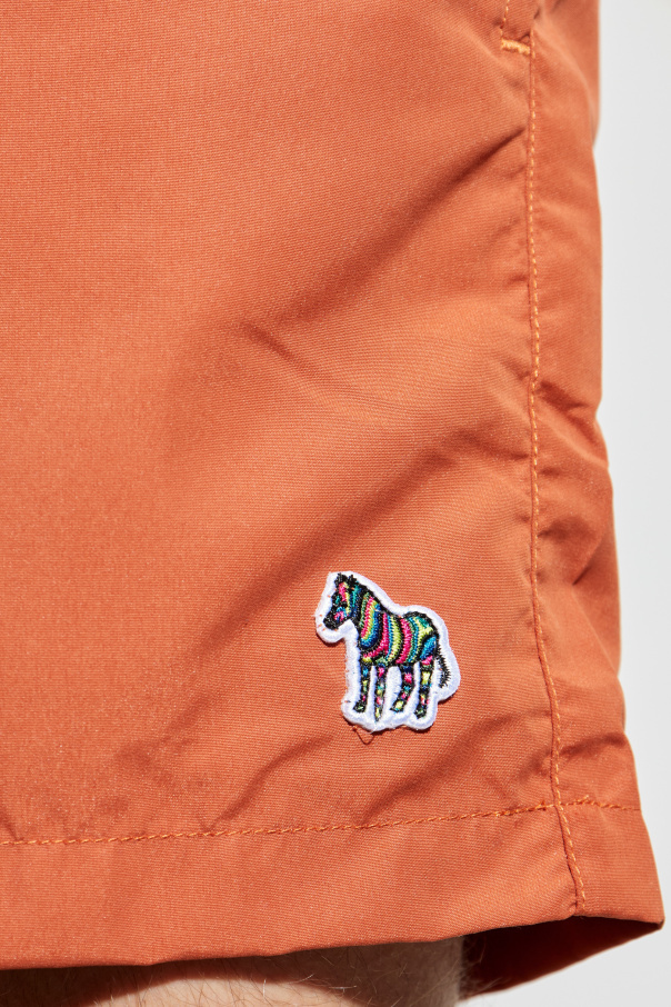 Paul Smith Rust Orange Zebra Logo Swim Shorts In Orange