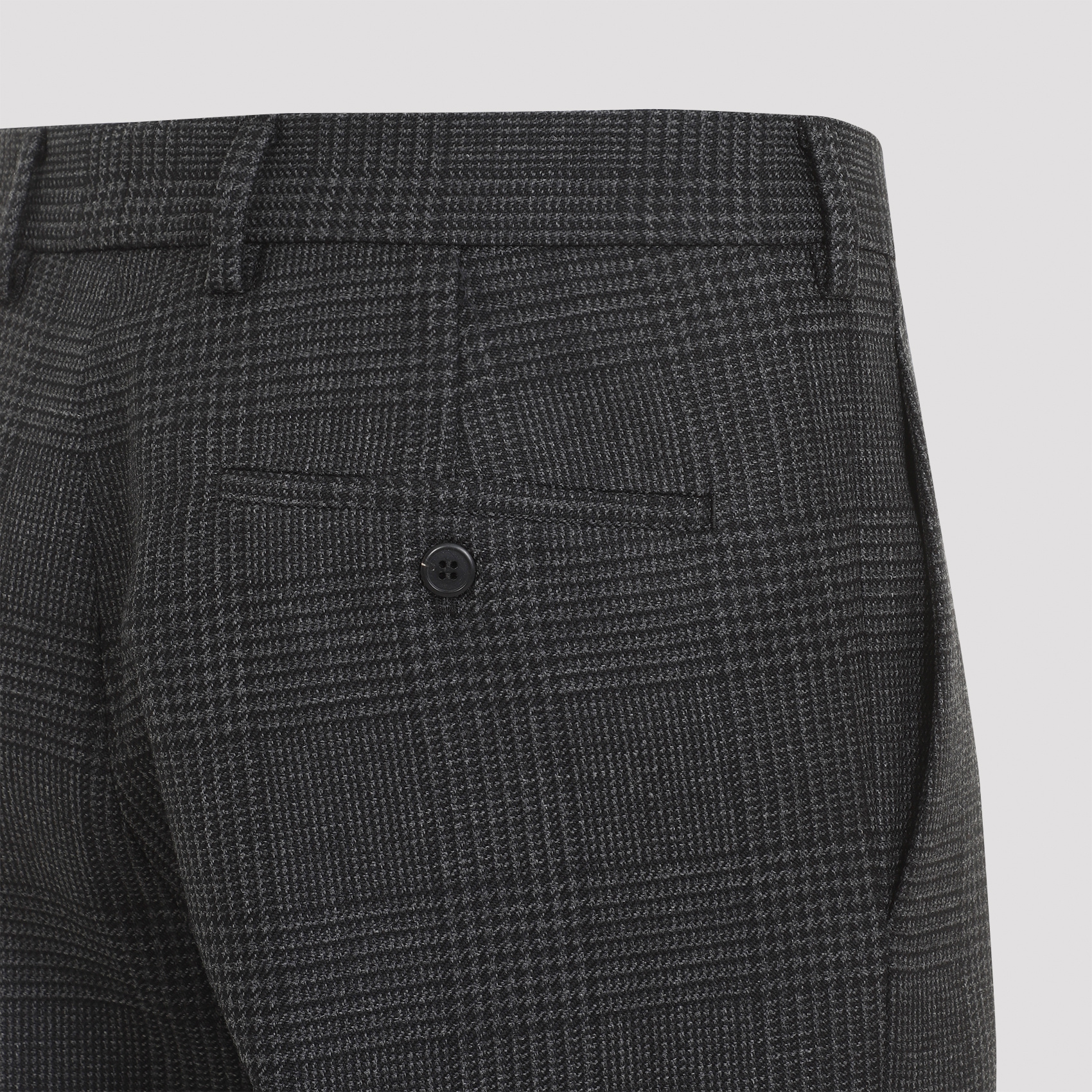 Prada Prince Of Wales Checked Wool Trousers In Gray