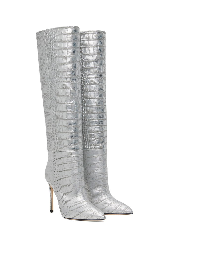 Paris Texas Silver Stiletto Boots In Gray