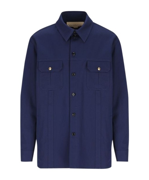 Valentino Button-up Long-sleeved Jacket In Blue