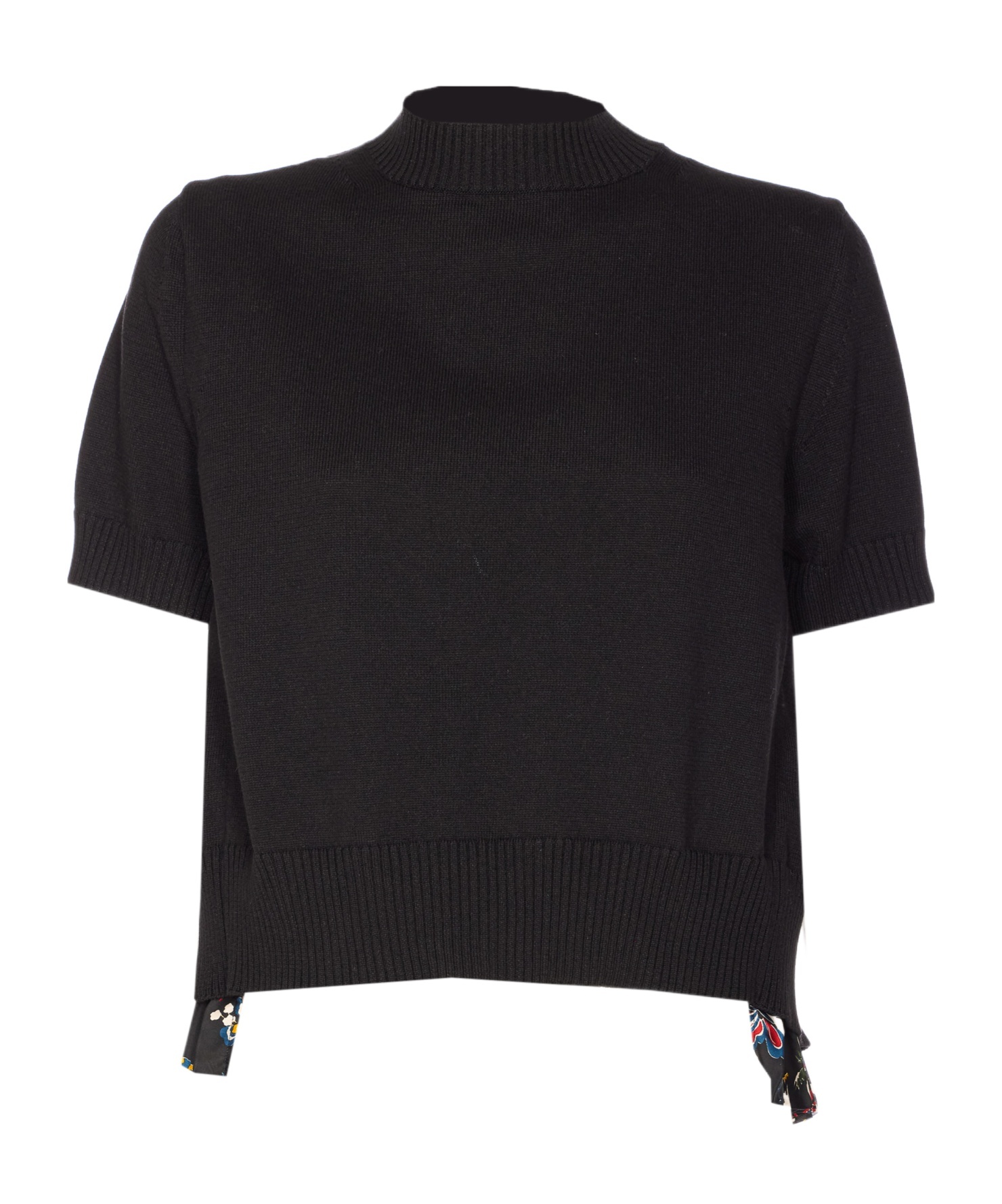 SACAI SACAI SHORT SLEEVED CREWNECK PANELLED TOP