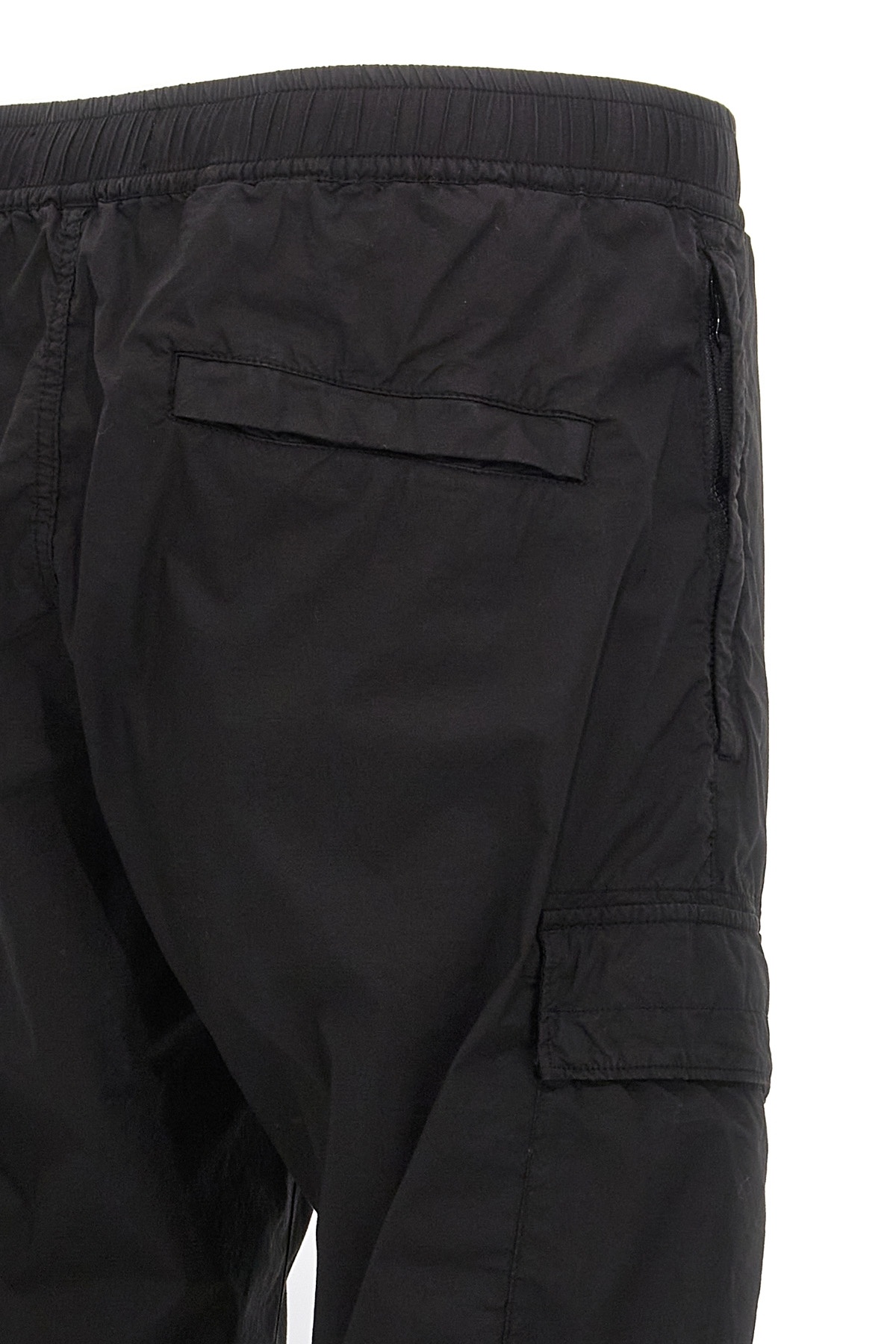 Stone Island Black Slim Cargo Pants With Elasticated Waist And Logo Patch In Stretch Cotton Man In Black