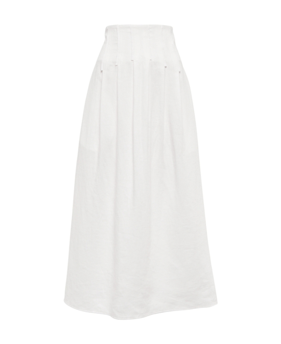 Chloé High-waist Linen Long Skirt In White