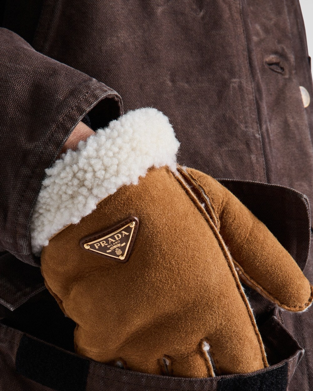 Prada Suede Sheepskin Gloves In Honey