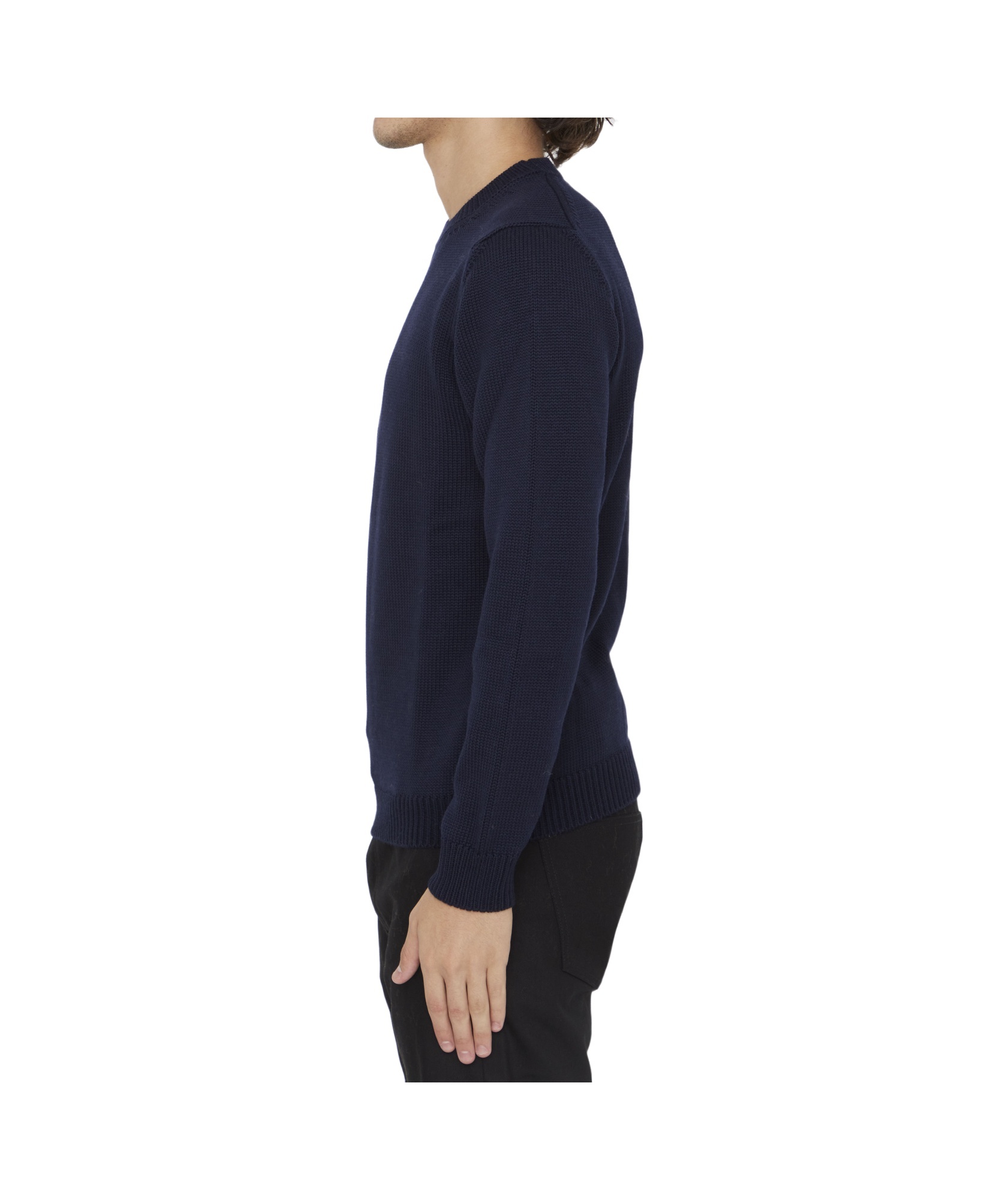 Roberto Collina Cotton Crew Neck Sweater With Ribbed Cuffs And Hem In Black
