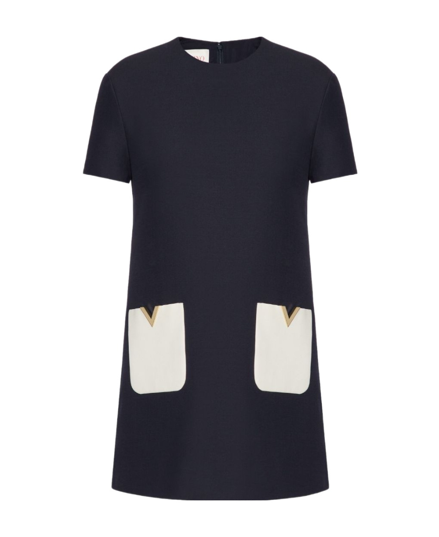 Valentino Crepe Couture Mini Dress With Patch Pockets In Blue