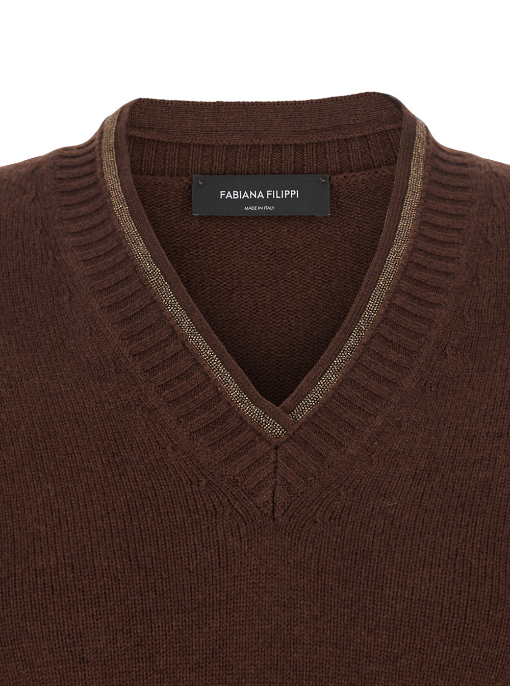 Fabiana Filippi Brown V-neck Sweater In Wool And Silk Blend Woman In Brown