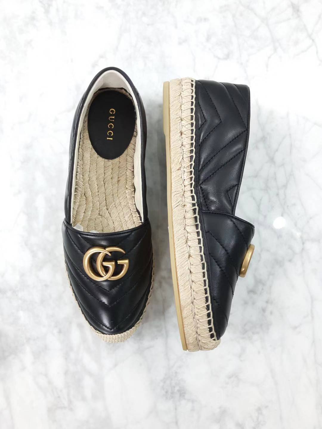 Gucci Leather Espadrille With Double G In Black