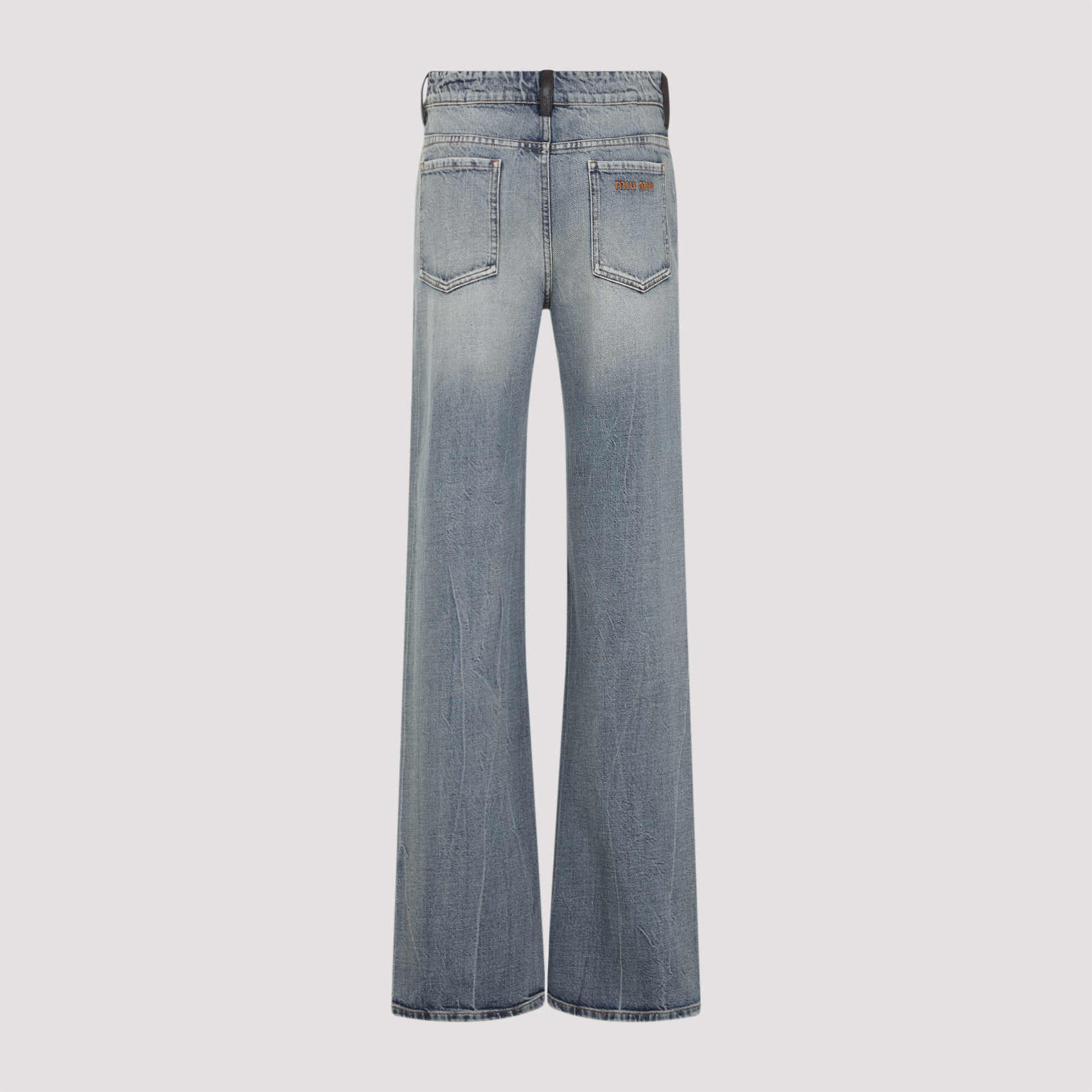 Miu Miu Cotton Denim Jeans Leather Accents In Blue
