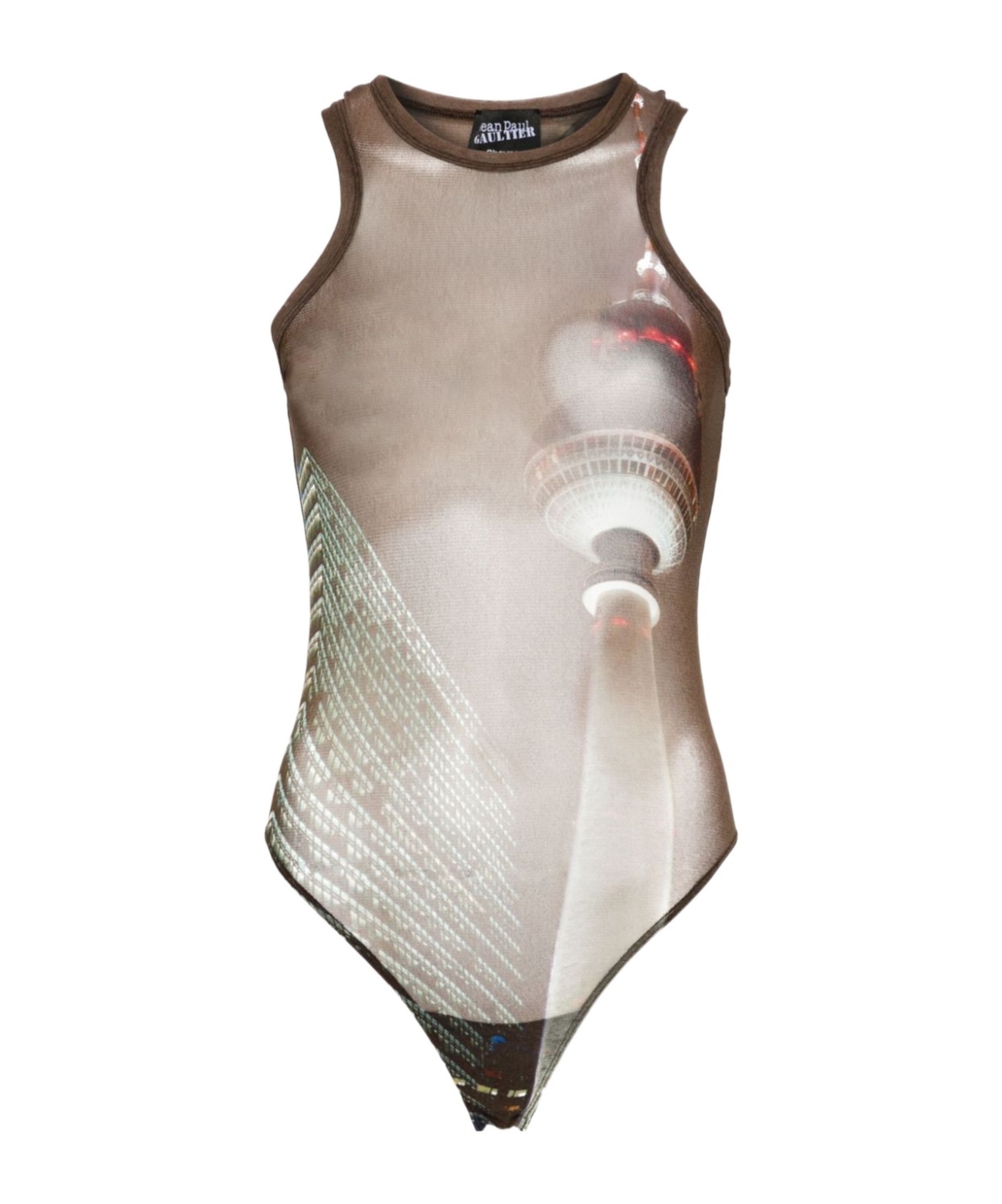 Shop Jean Paul Gaultier Sheer Mesh Printed Bodysuit In Nude