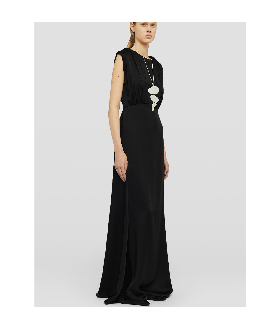 Jil Sander Gathered V-back Sleeveless Gown In Black