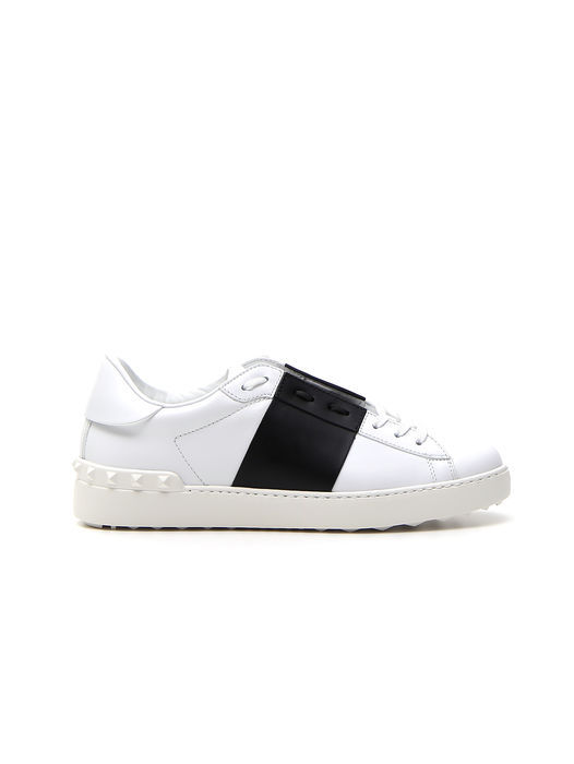 Valentino Open Sneaker With Contrasting Panel And Studded Heel In White