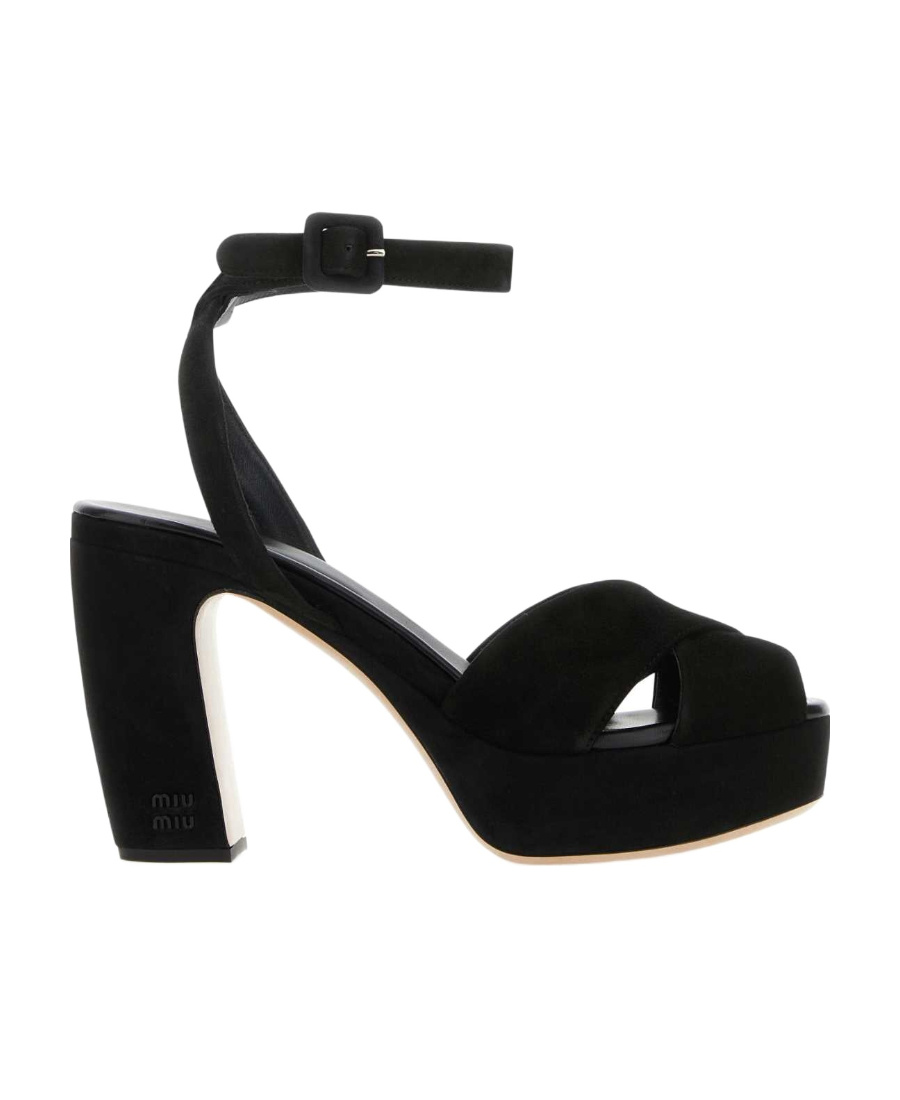 Shop Miu Miu 110mm Platform Suede Sandals In Black