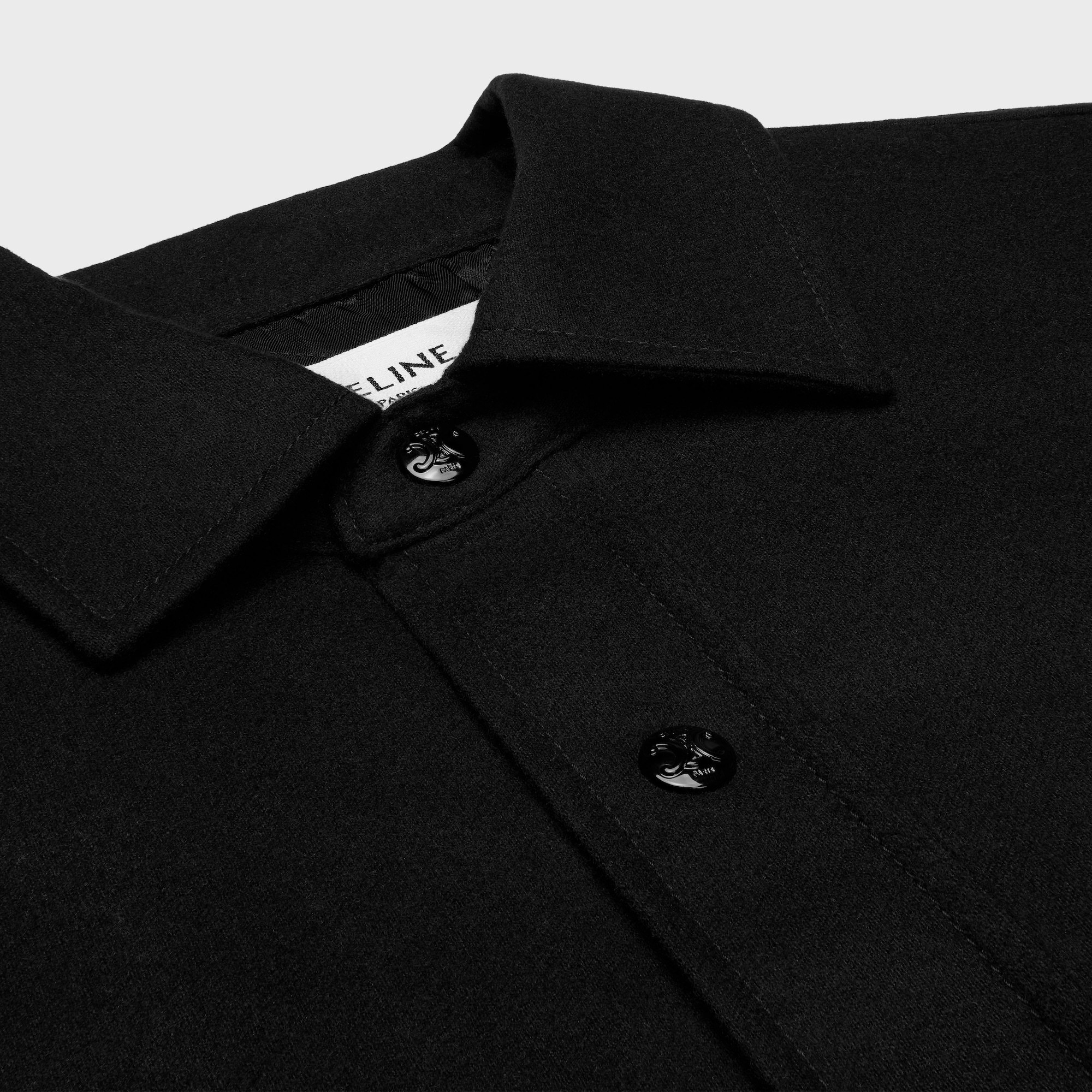 Celine Long-sleeved Shirt Coat In Black