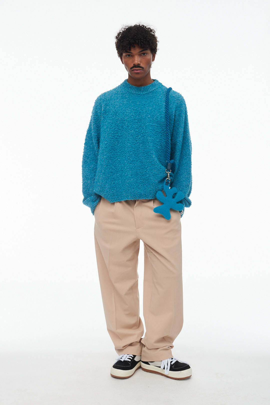 Bonsai Crewneck Textured Oversized Knit Sweater In Blue