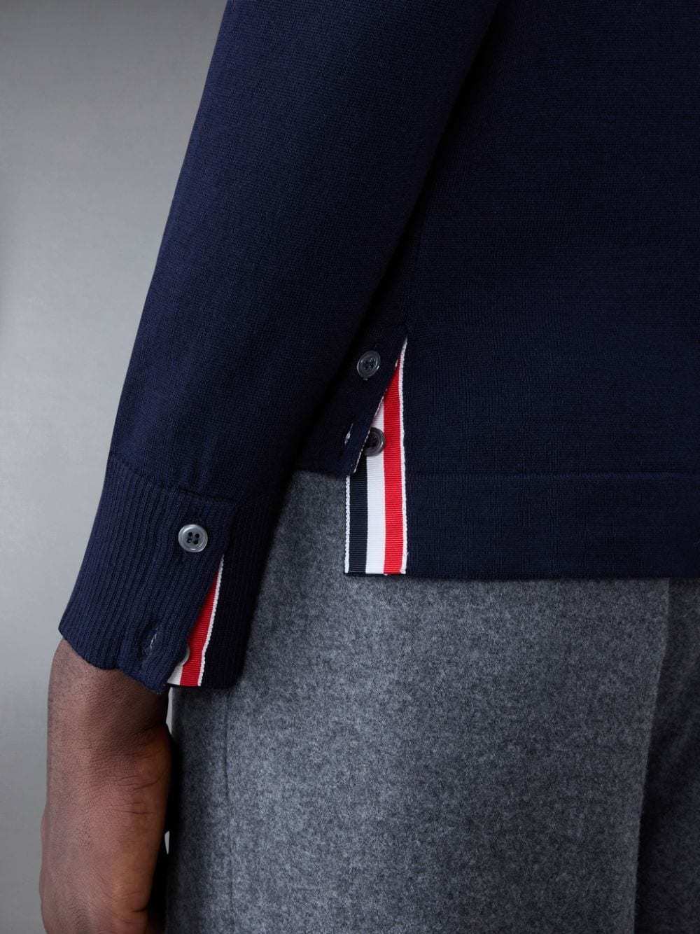 Shop Thom Browne Contrasting Stripe-trim Knit Cardigan In Blue