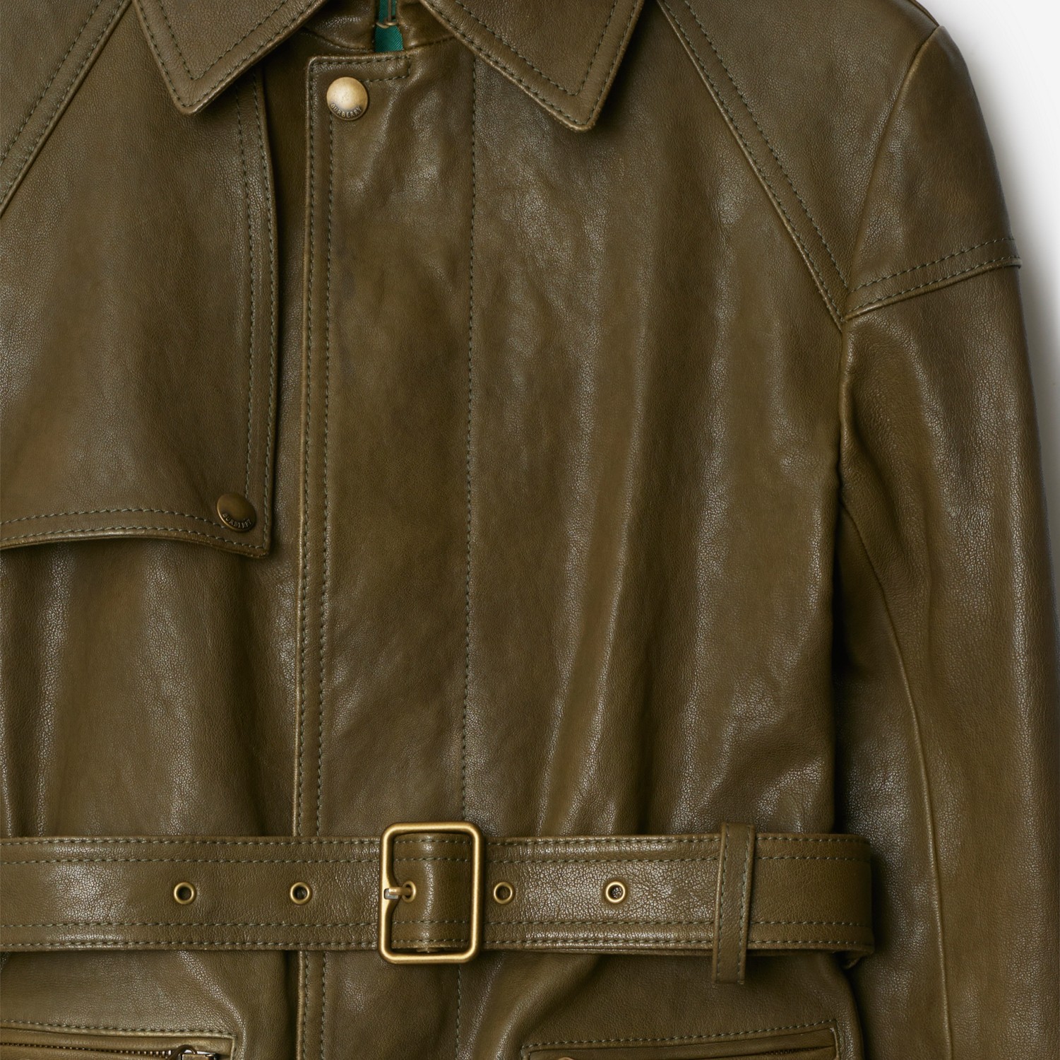 Burberry Belt Design Leather Jacket In Green