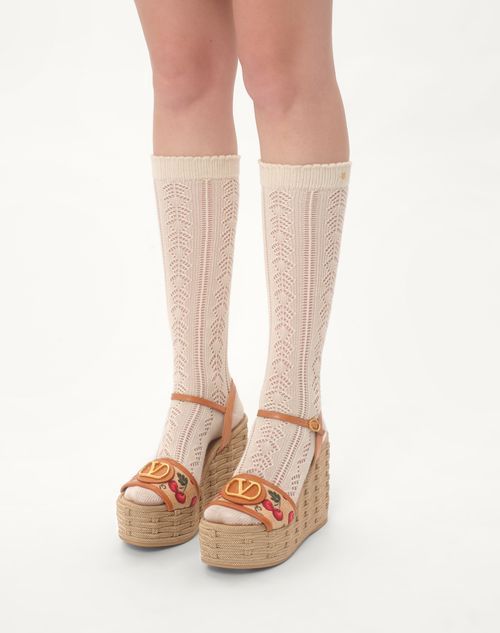 Valentino Natural Logo Wedges In Nude